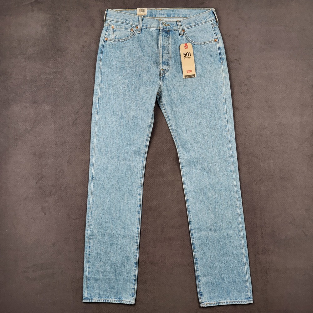 Levis 501 Original Jeans Mens 34x36 Blue Light Wash Straight Leg Button Fly NEW